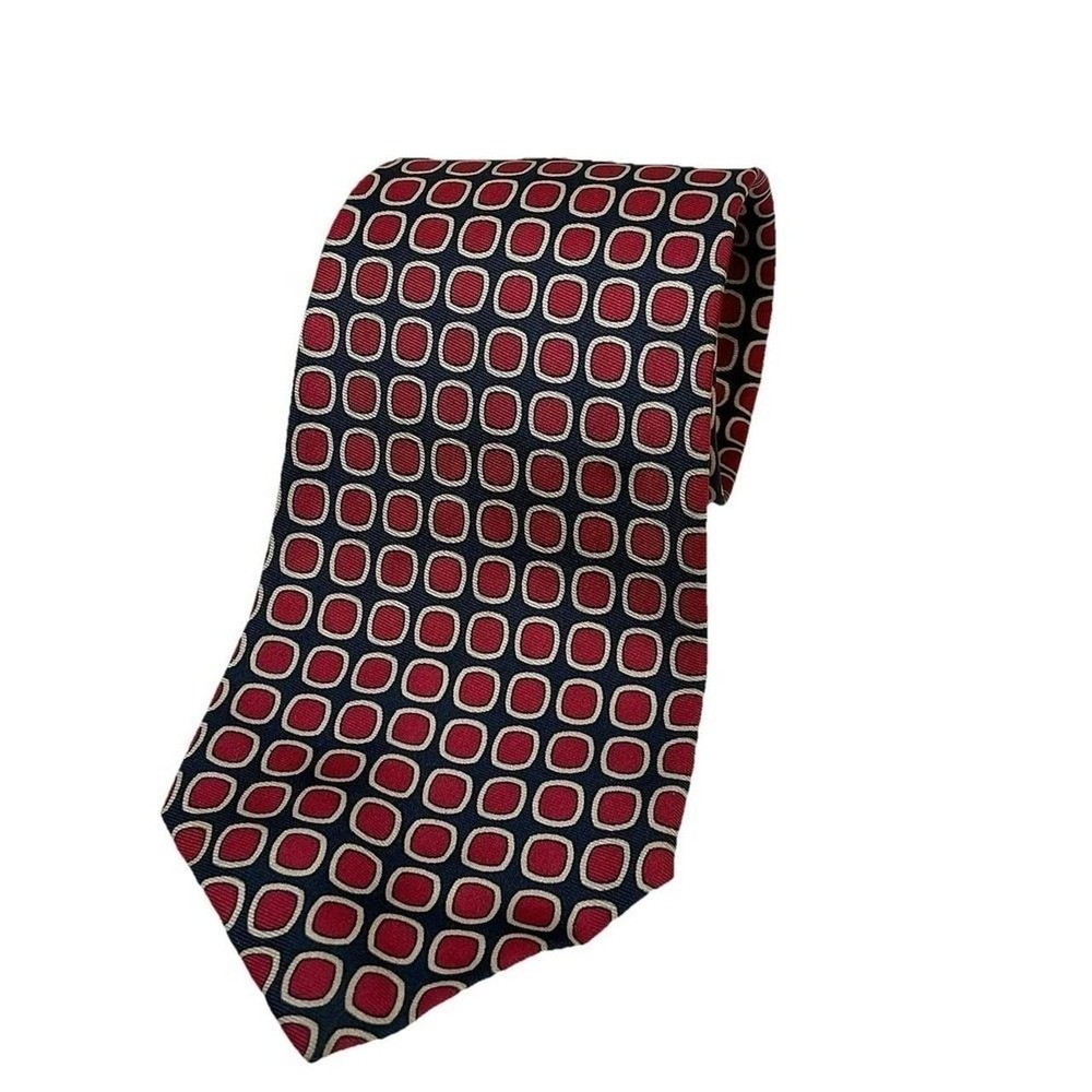Polo Ralph Lauren Men Neck Tie 100% Silk Red Black Circles Hand finish preppy